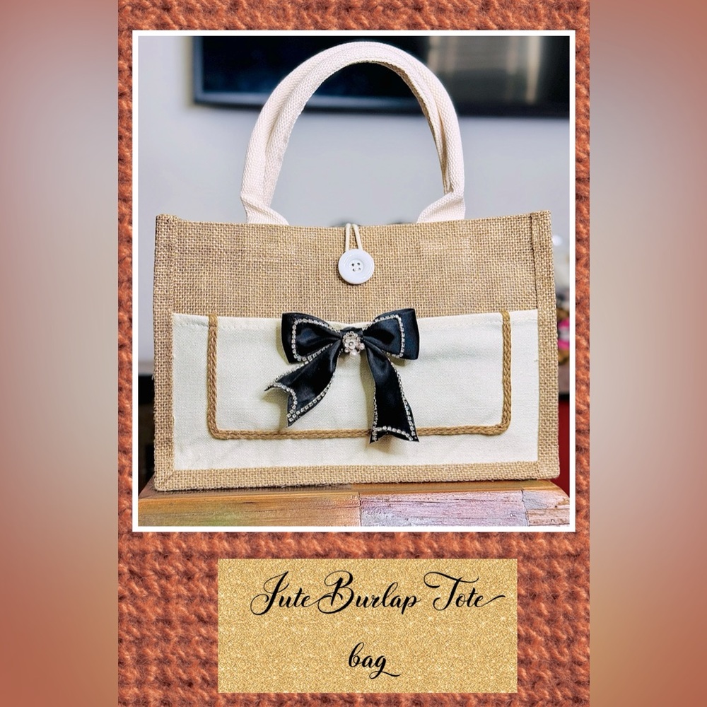 New Jute Burlap Tote Bag with twilly